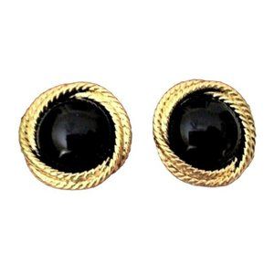 2/$18 Napier Clip On Earrings Goldtone Black Signed Jewelry New on Card